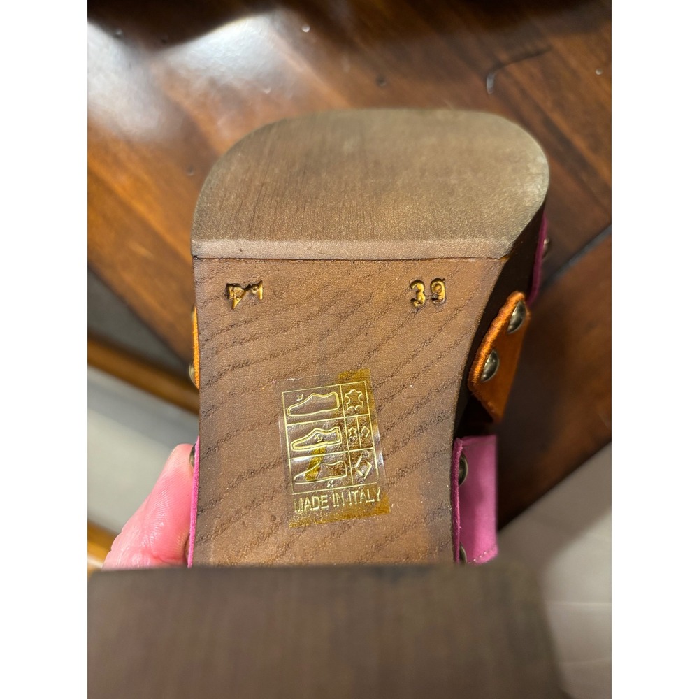 NEW Bernie Mev Platform Slide Sandals Womens Euro 39 US 8 Pink Orange Wood Block - Picture 7 of 7